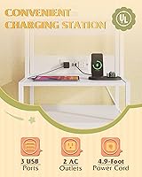 Vista 5 de WLIVE Tall White Nightstand with Charging Station, LED Night Stand with 3 Fabric Drawers and Storage Open Shelves, Bedroom Nightstand Table, Bed