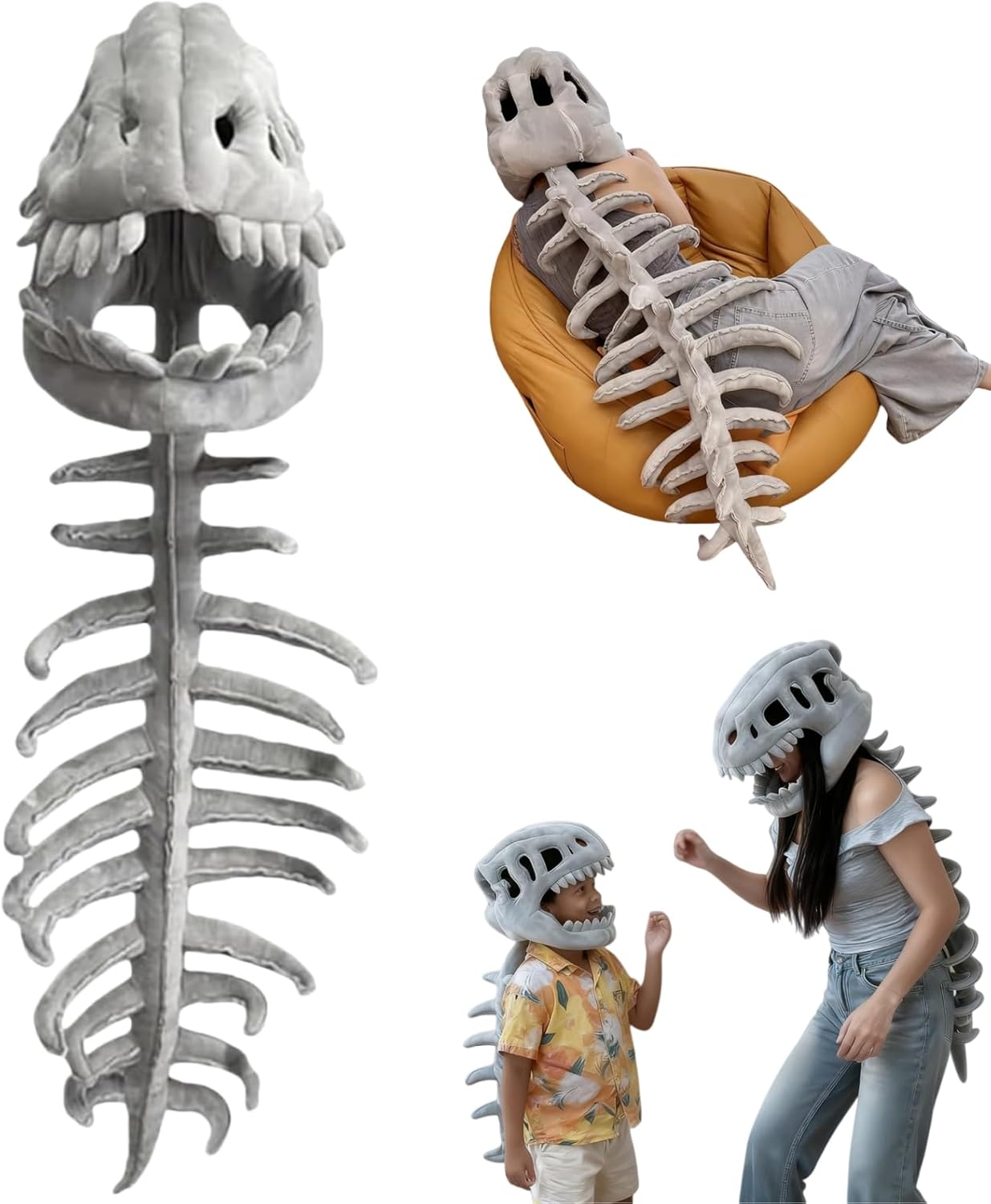 Dinosaur Skeleton Costume–3D Spinosaurus Skull Mask Headpiece & Spine Tail for Halloween Cosplay Costume Party