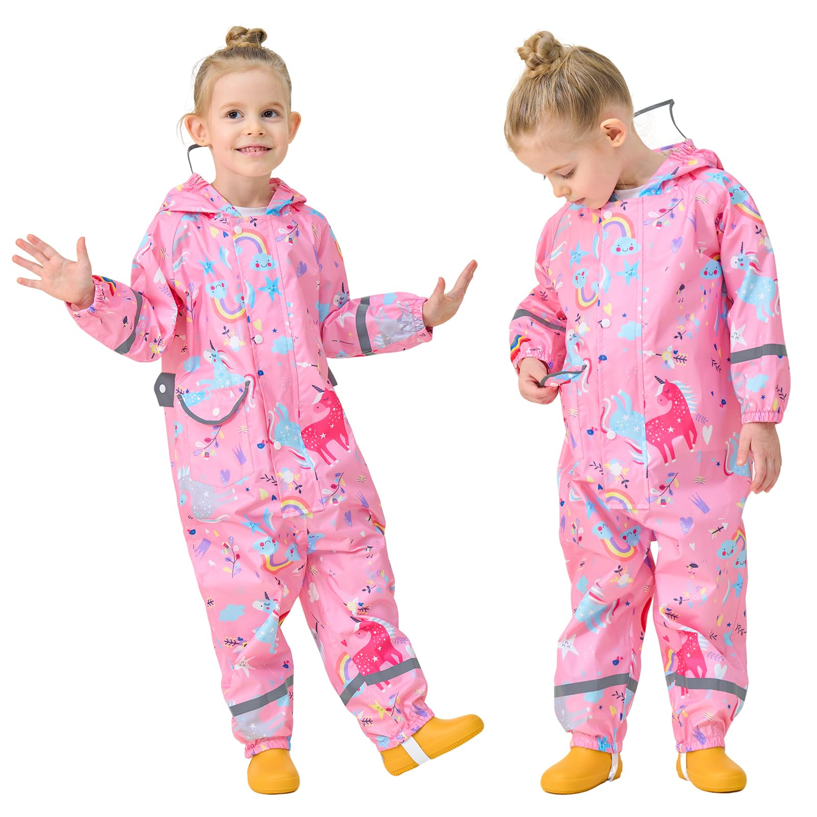 Enfant Imperméable à Capuche Fille Combinaison de Pluie Respirant Léger Randonnée Vestes Réfléchissante Rayure Imperméables Unisexe 1-9 Ans