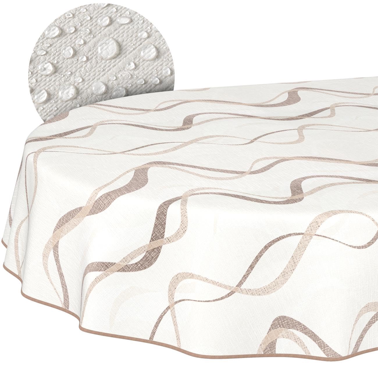 ANRO Nappe en toile cirée lavable, pour table de jardin, extérieur et intérieur, ovale, 200 x 140 cm, avec ourlet, vagues