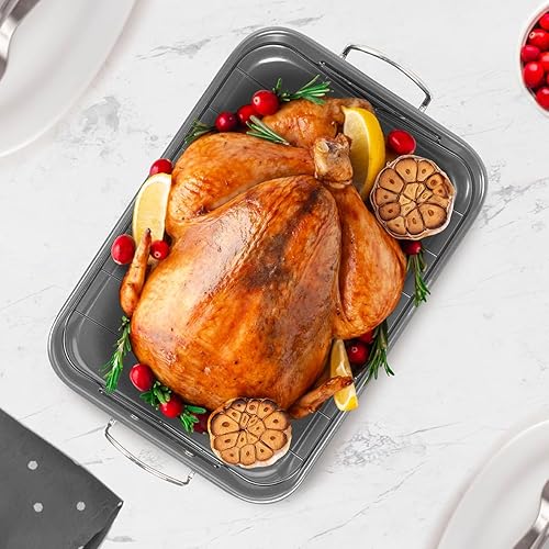 Miniatura 4 de Glad Asador antiadherente de 11 x 15 pulgadas  Plato de metal resistente con estante  Bandeja grande para horno para hornear pavo, pollo y verduras