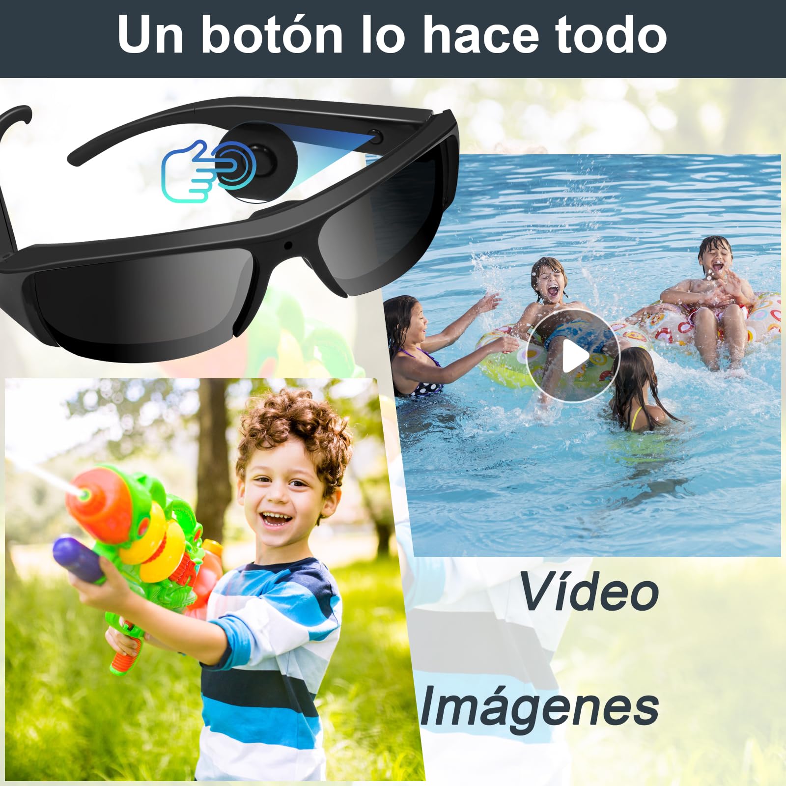 Gafas Espía Cámara HD1080P, Gafas de Sol Espía con Cámara Oculta, Gafas Camara Camuflada Tomar Fotos y Vídeos para Actividades al Aire Libre Cámara de Acción con Protección UV