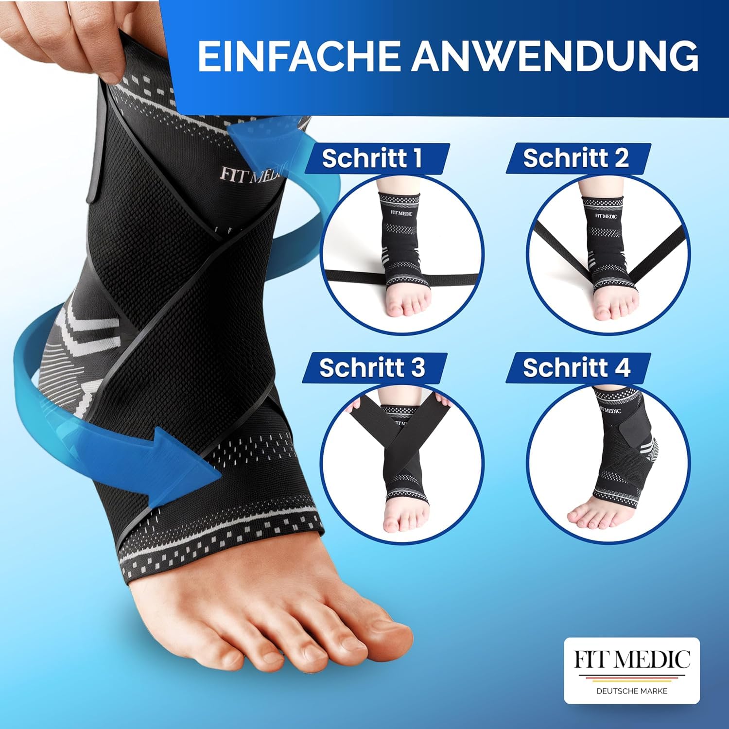 Premium Sprunggelenkbandage mit Gel-Pad | Medizinische Fußbandage stützend & einstellbar | Unisex Knöchel-bandage für Sprunggelenk Sport&Alltag Achillessehne Knöchelschutz gegen Überlastung
