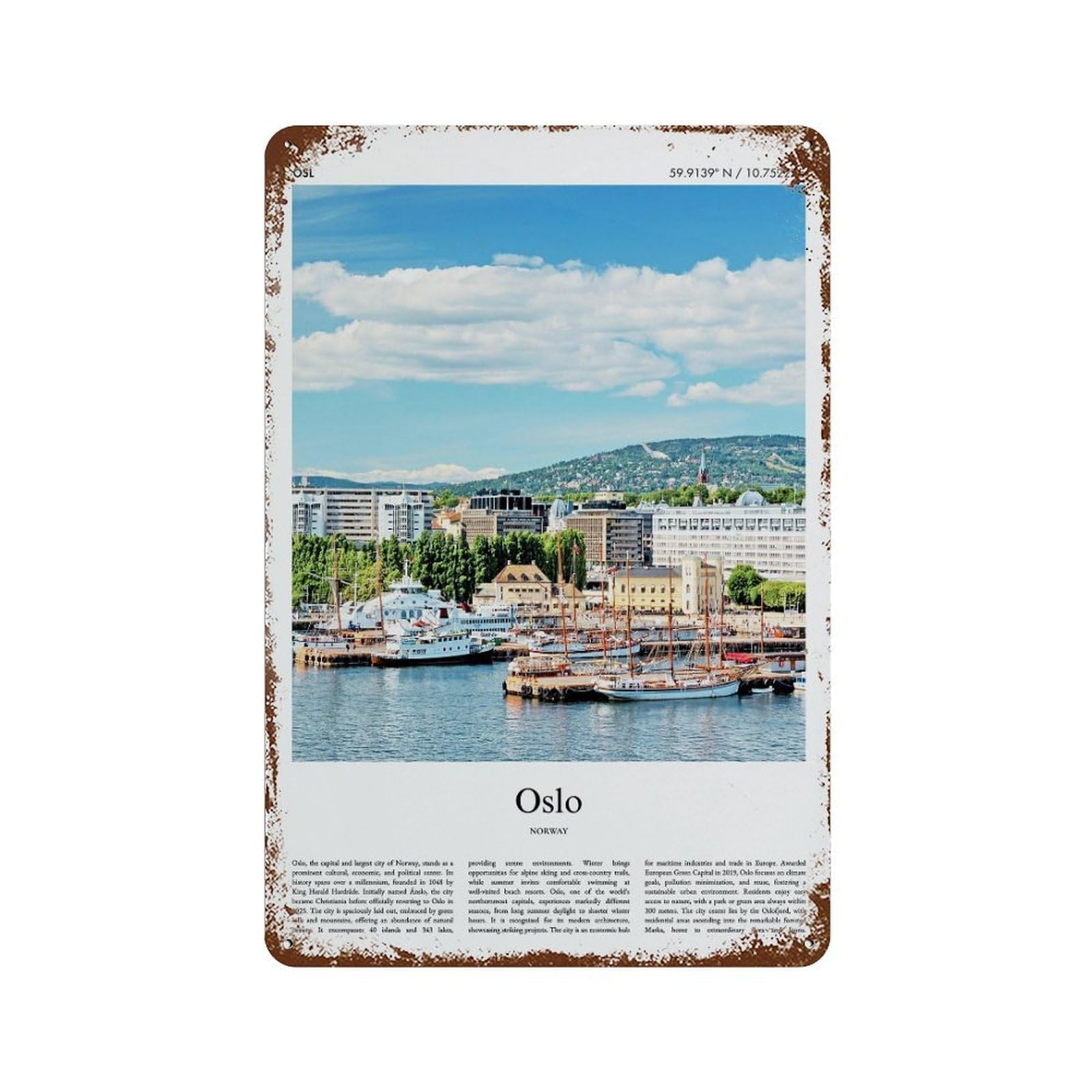 xiaoxiaoshen Oslo Norway City Scenery Wall Decor Art Metal Tin Poster Modern Home Decor Art Home Bar Shop Decorations Vintage Sign 30x20cm