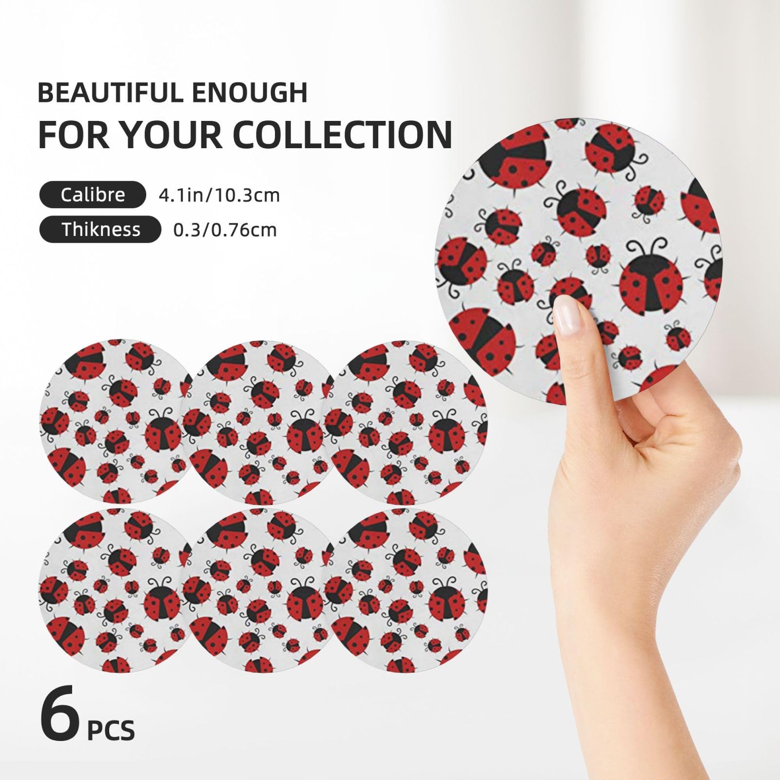 Divertente coccinella stampato sottobicchiere in ceramica Set di 6 sottobicchieri decorativi Drink coaster