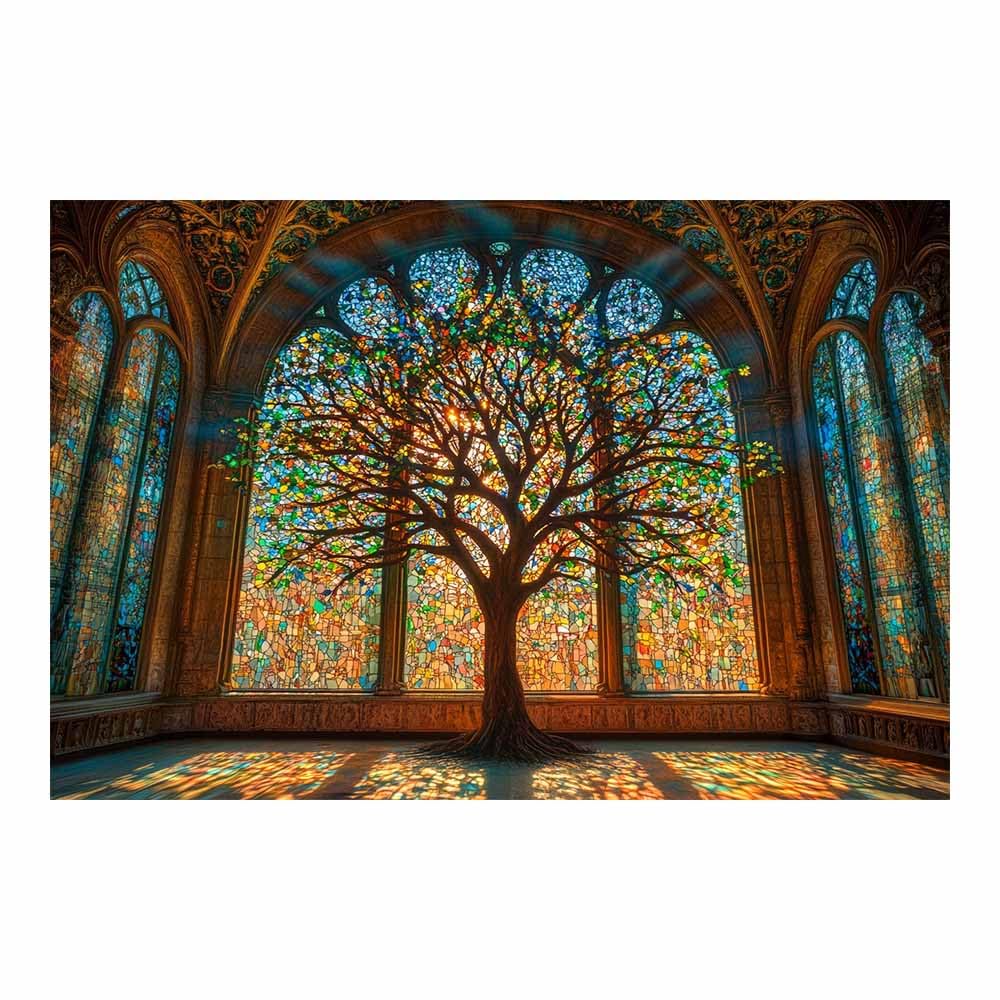 ZAMAEIU Tree of life wall decor Window-framed tree On Canvas Prints Poster Pictures for Living Room Bedroom Home Office Wall Decoration(green)-80x120cm Unframed