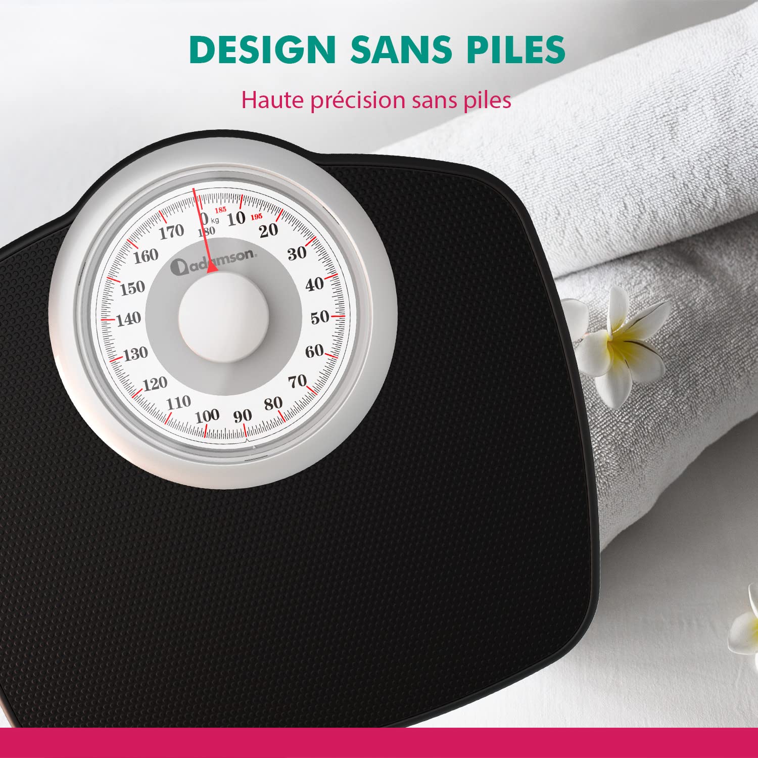 Adamson A25W Balance Pèse Personne Analogique - Nouveauté - Jusqu'à 180kg, Surface Antidérapante, Chiffres Extra Larges, Pèse Personne Mécanique, Garanti 20 Ans - Chambre et Salle de bain