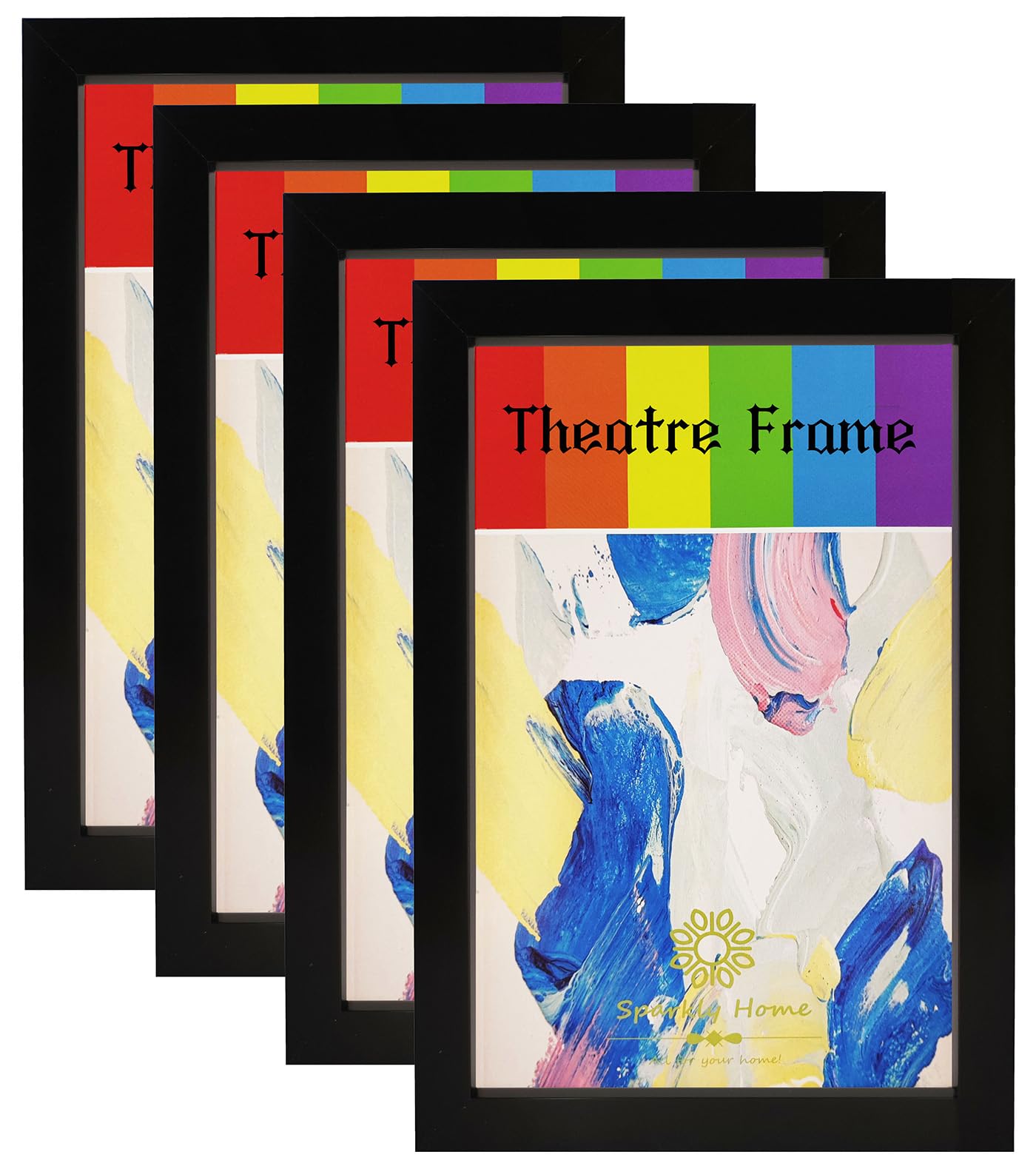 SparklyHome 4 Packs, Black Theatre Frame with Real Glass, Theatre Bill Frame, Holds 5.5x8.5-inch Media, 7/8 inch deep moulding, Wall or Tabletop Display
