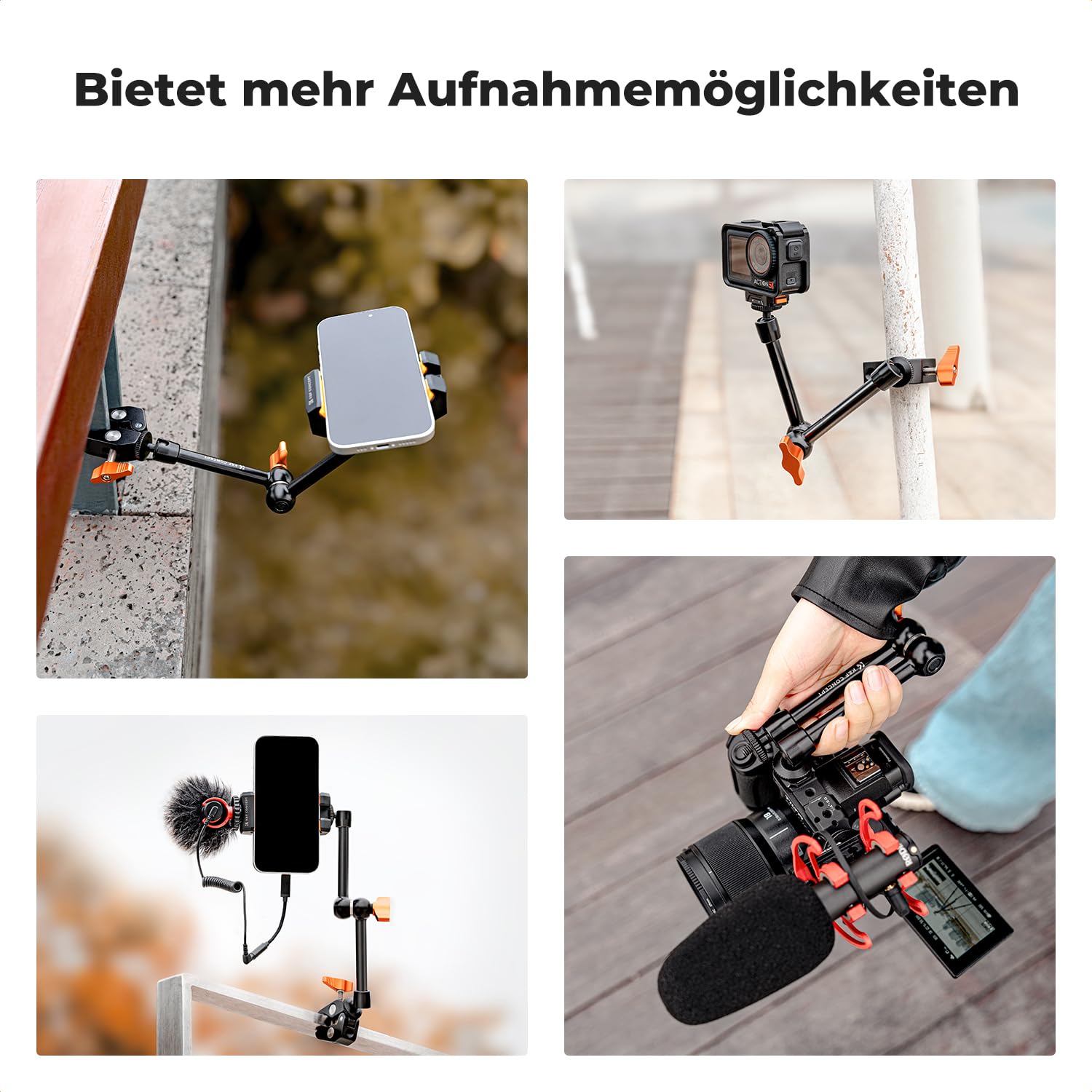 K&F CONCEPT 9,8 Zoll Magic Arm mit Super Clamp, Kamera Halterung für Käfig Monitor LED Licht Action-Kamera, 2 KG Belastung