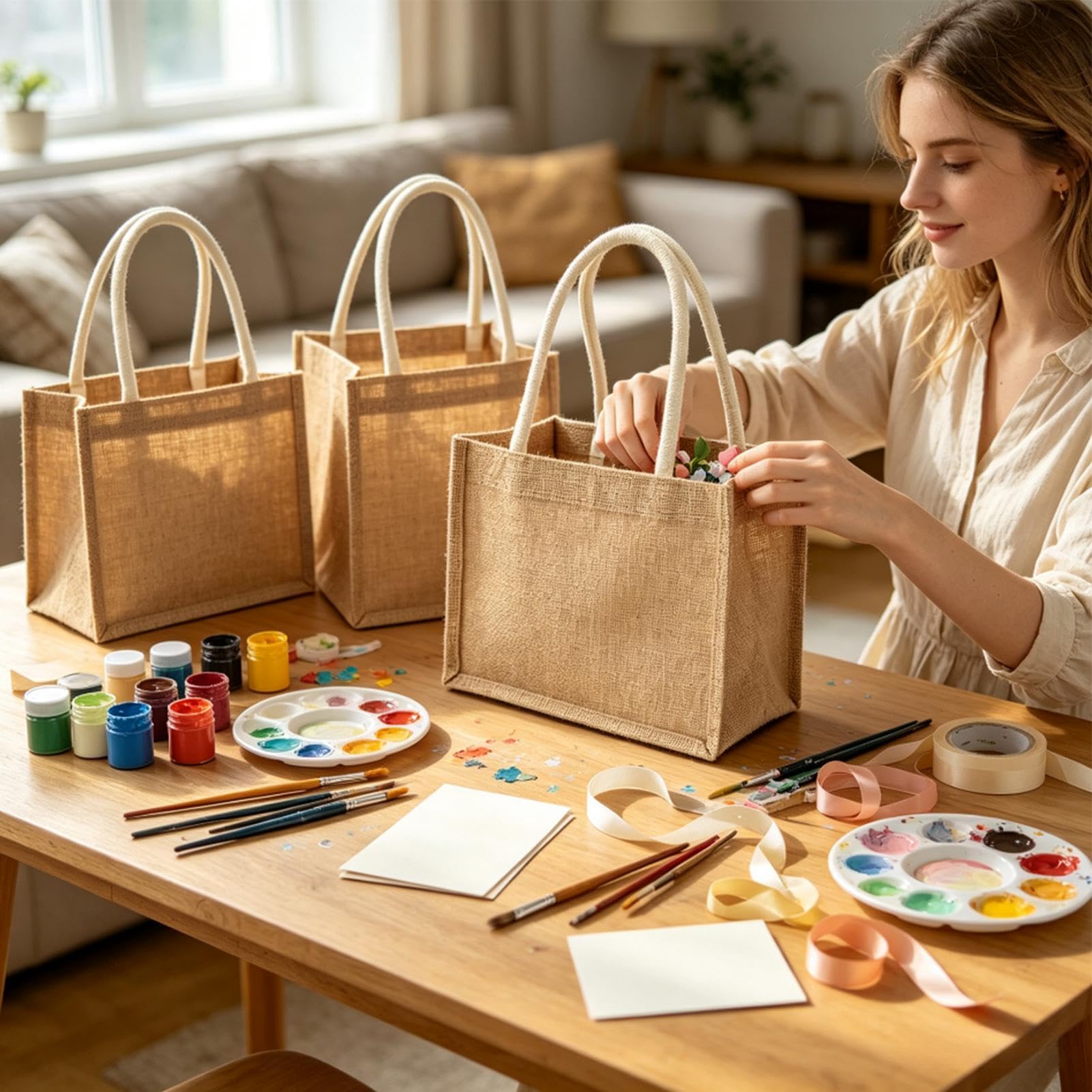 Bolsa De Yute Reutilizable Pack de 8 Bolsas Ligeras, Portátiles y de Gran