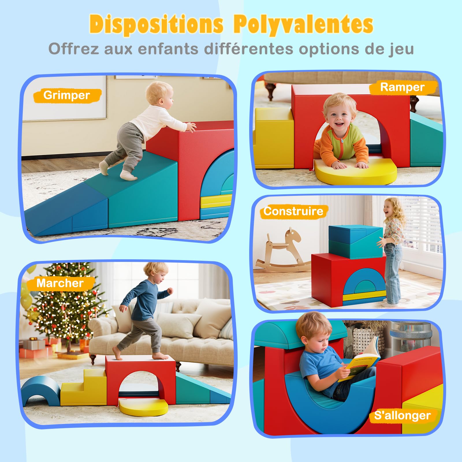 COSTWAY 7 PCS Module Motricité Bébé avec Toboggan & Escalier, Parcours Motricité Bébé en Mousse avec Housse en PU & Bandes Agrippantes, Jouets Éducatifs pour Enfants d'Âge Préscolaire (Rouge)
