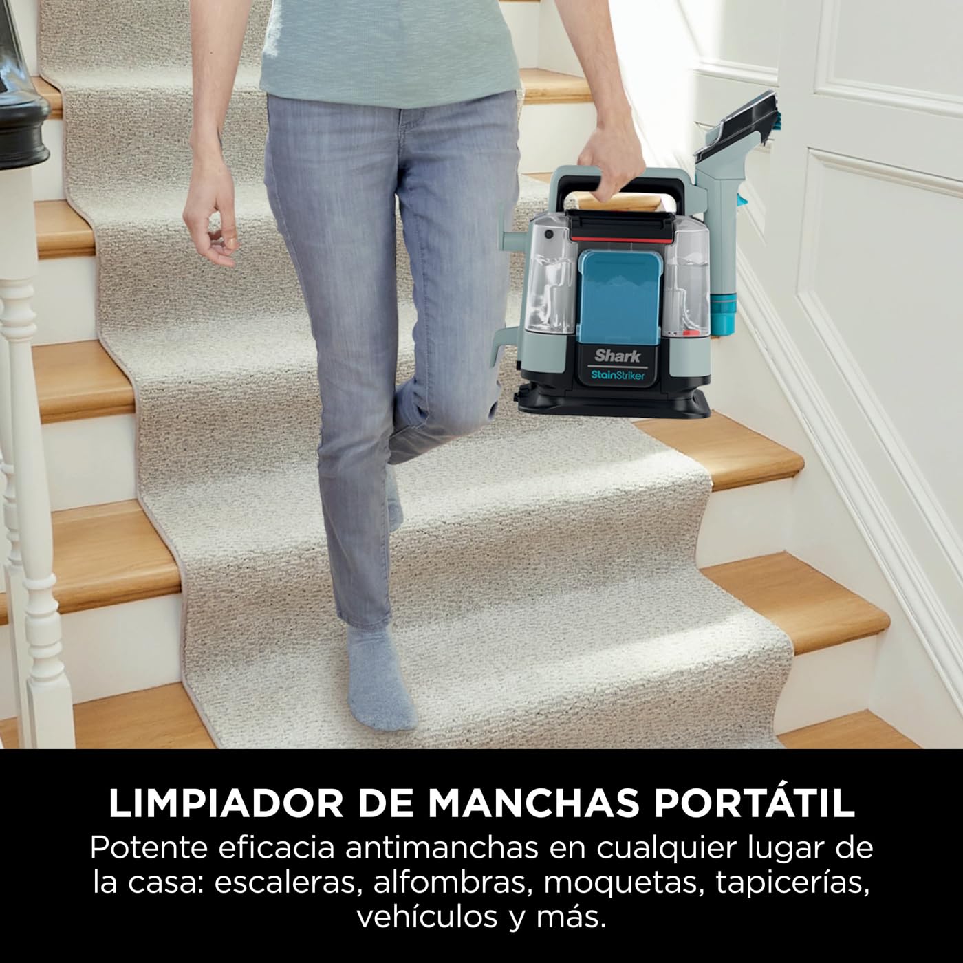 Shark StainStriker, Limpiador de Manchas con 5 Accesorios, 450W, PX200EUCP | Minicepillo para Pelo de Mascotas, Boquilla Estrecha, Tubo de Limpieza, 2 Soluciones de Limpieza Incluidas, Ligero, Gris