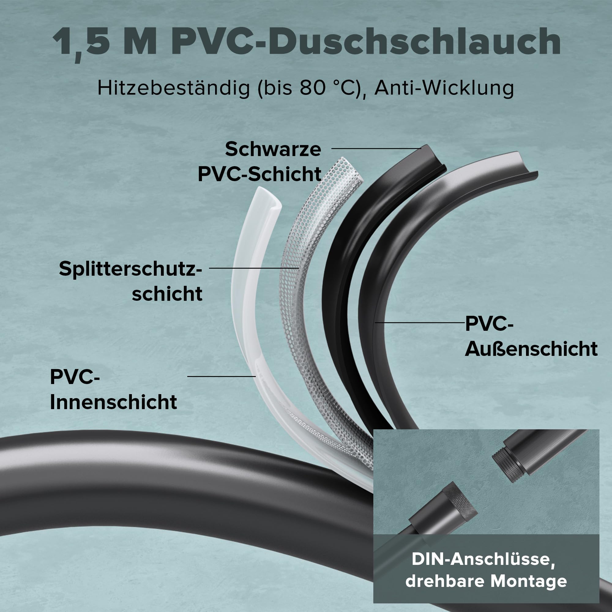 doporro Duschsystem mit Regendusche, Duscharmatur Komplettset Grau | Duschgarnitur mit Regendusche aus Aluminium, Dusche komplett 3 Strahlarten, höhenverstellbar Duschbrause Thermostat Arvexa-02
