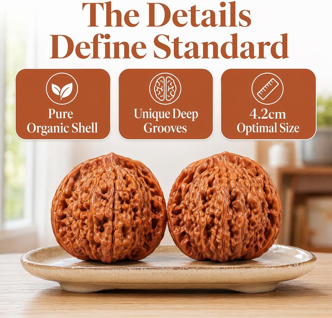 Natural Chinese Wenwan Walnuts, Chinese Walnuts Fidget For Hand Massage & Meditation, Natural Premium Wenwan Walnut Polishing Meaningful Gift For Fathers, Elders With Gift Box & Brush (C, 40mm-41mm)