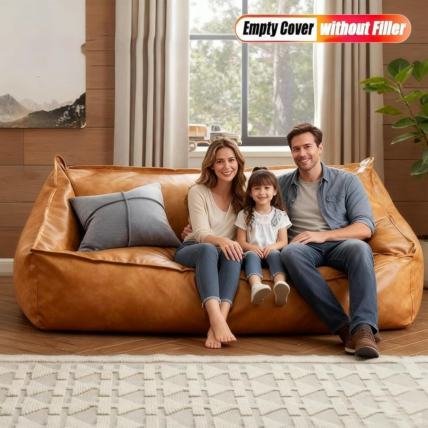 SXBCyan Bean Bag Chair Cover (No Filler) 2-seat PU Leather Without Filler Beanbag Couch Waterproof Sofa Bed Soft Luxury Lounger Pouf Sac Floor Seating Home Furniture Loveseat(Brown)