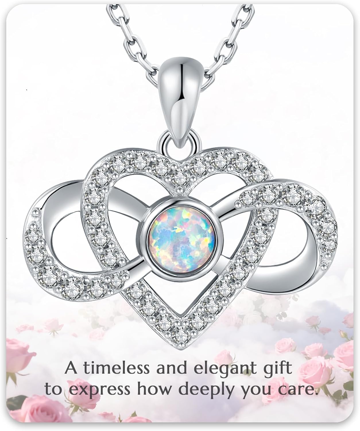 Infinity Love Opal Necklace for Women – 925 Sterling Silver Heart-Shaped Infinity Pendant, Romantic Symbol of Forever Love, Valentine’s Day Jewelry Gift for Girlfriend, Wife or Her