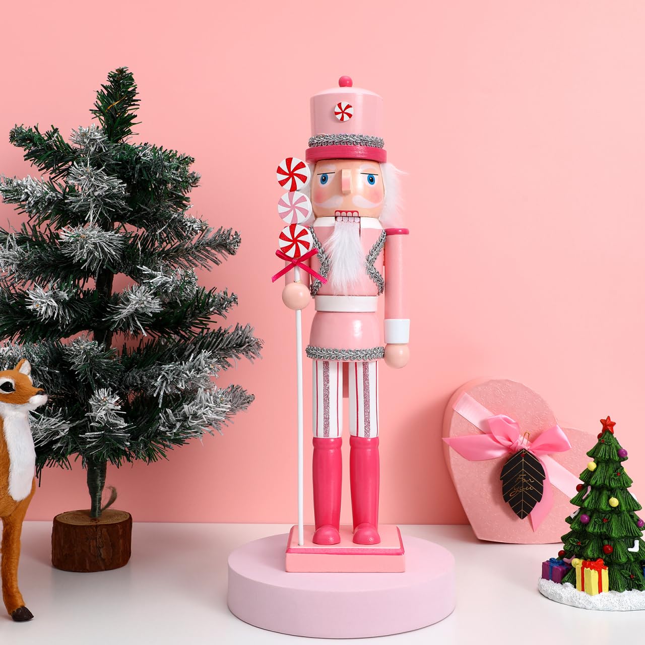 Rosa Nussknacker-Figur 30,5 Cm – Weihnachtsdekoration Aus Holz Mit Glitzer-Details