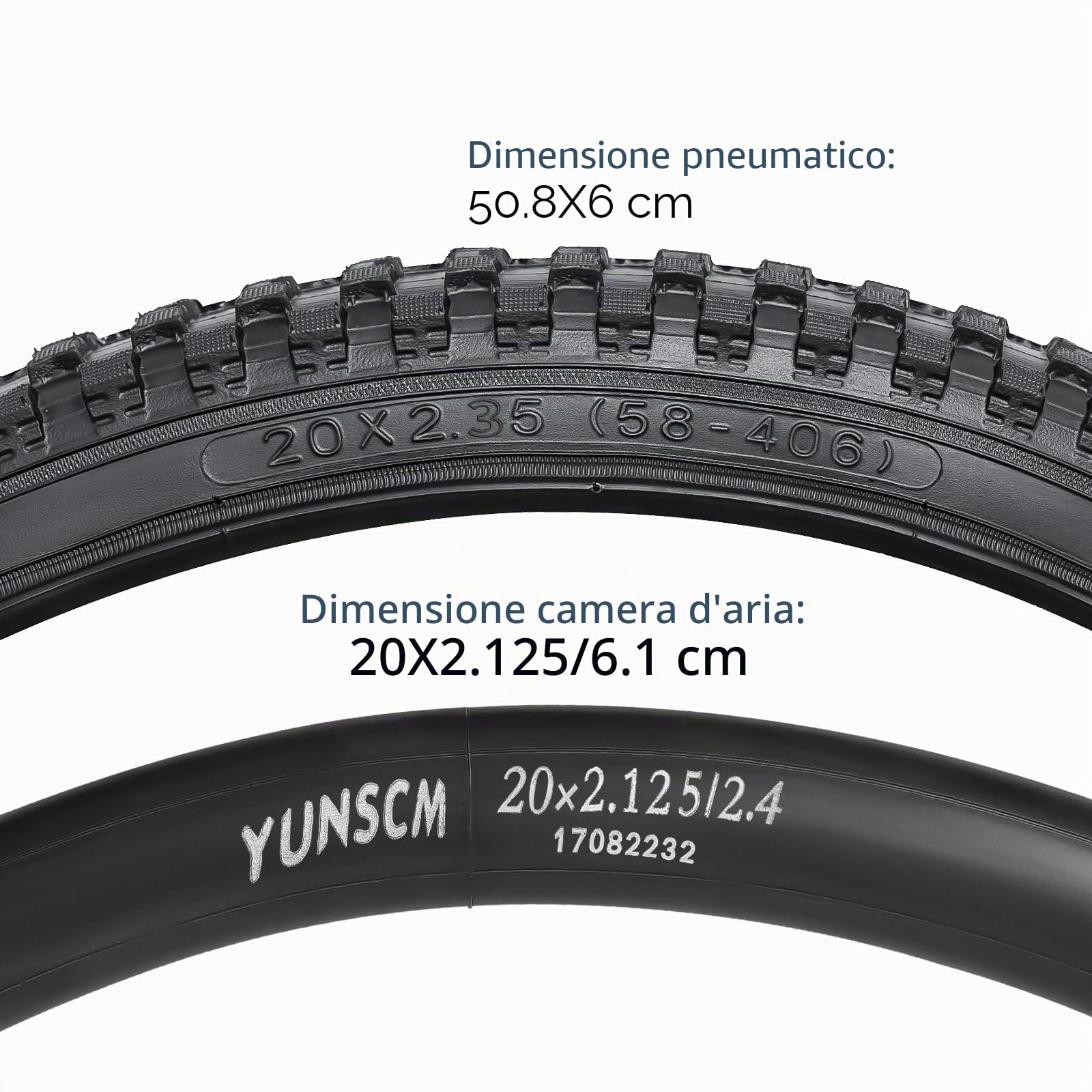 YunSCM 2Pcs Pieghevole 20 pollici pneumatici 20x2.35 ETRTO 58-406 e 2Pcs 20 pollici Camera d'aria AV32mm valvola Schrader, compatibile Bicicletta 20x2.35 20x2.40 Copertoni e Camera d'aria
