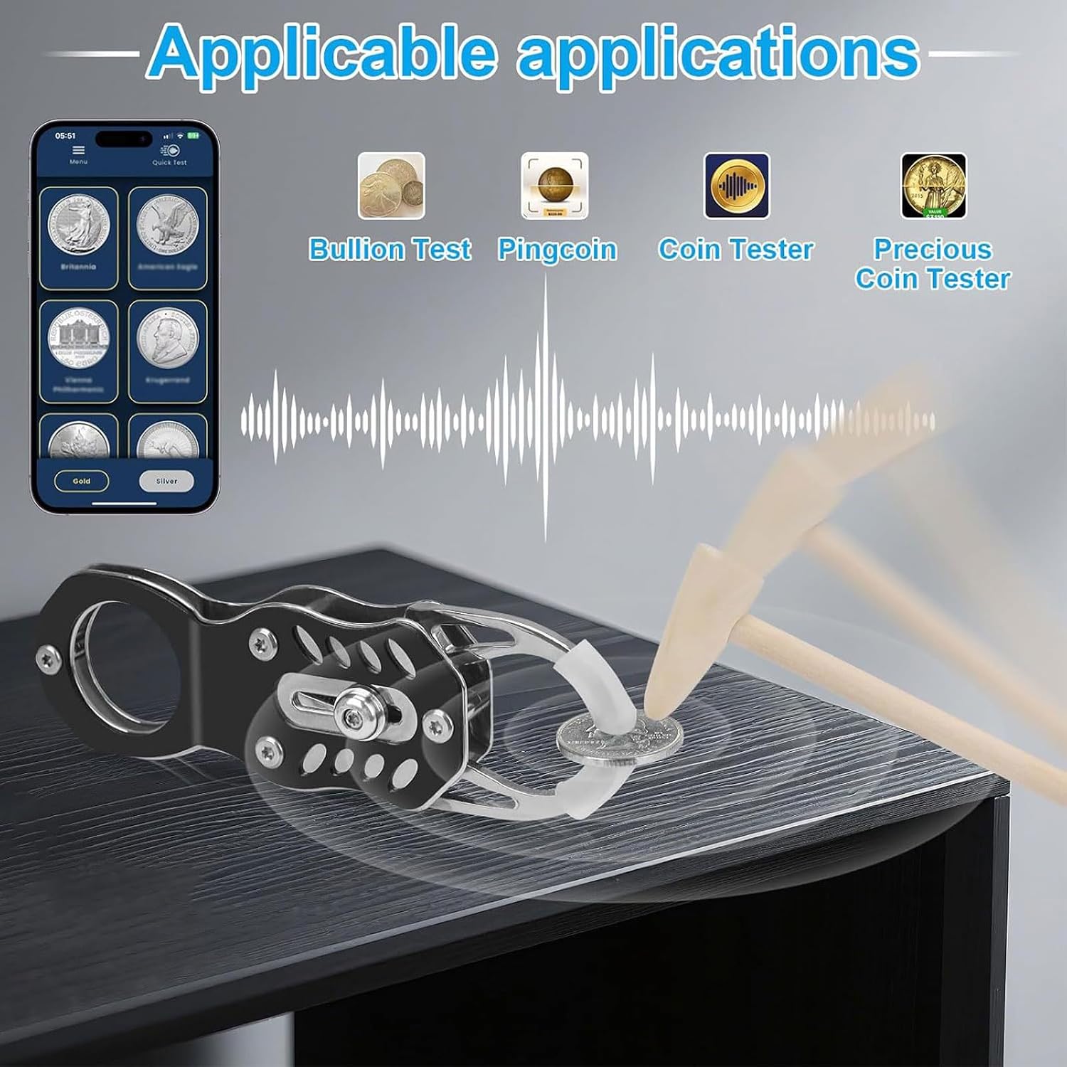 Compact Coin Authentication Set with Tone Analysis Technology and Magnifier for Gold Silver Verification Portable Money Testing Kits Featuring Sound Detection