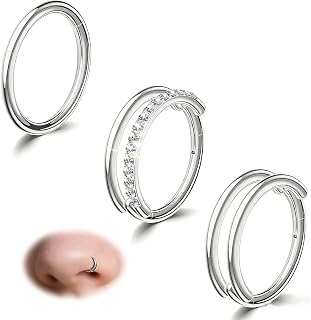 davka Nose Ring Set, 18G Hinged Hoop 8mm & 20G Nose Studs | Stainless Steel & Gold Plated, Hypoallergenic, Multiple Styles Nose Piercing Jewelry