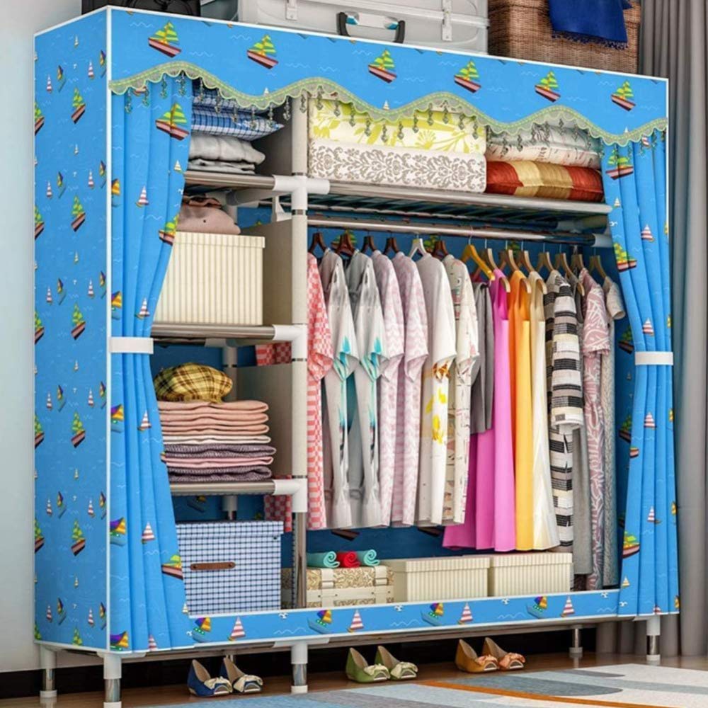 Armoire en toile robuste avec rail de suspension dressing vêtements durable