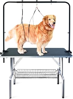 SHELANDY 46-Inch Dog Grooming Table for Large Pets - 250 lbs Capacity, Adjustable Arm, Non-Slip Top & Storage Shelf