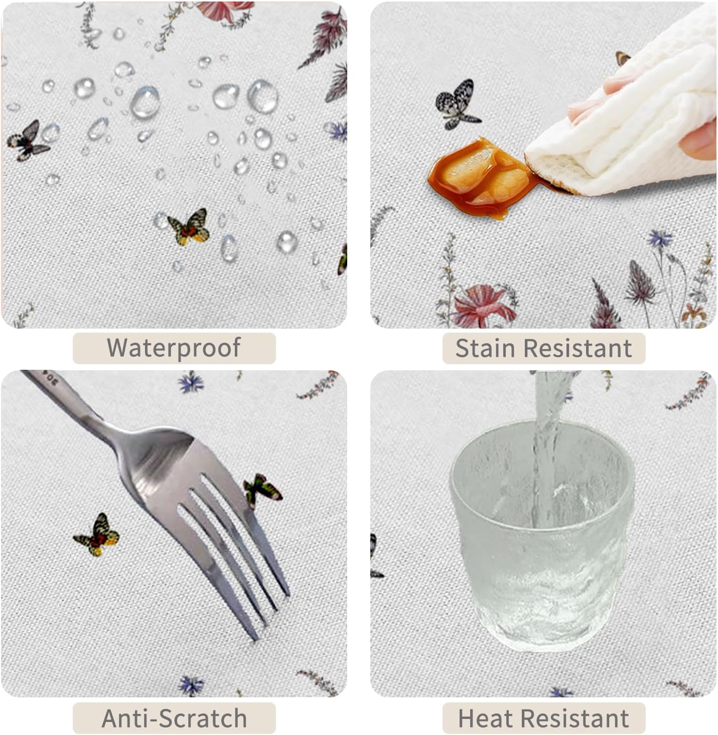 70x108inches Floral Rectangle Tablecloth Spring Summer Wild Flower Butterfly Table Cloth Waterproof and Stain Resistant Table Cover for Kitchen Table Dining Room Holiday Parties Patio Picnic