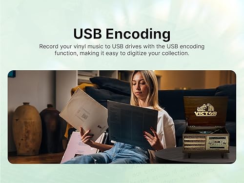 Miniatura 7 de VICTOR VWRP-3700 Monroe - Tocadiscos retro 8 en 1 y centro de entretenimiento con Bluetooth y altavoces integrados, nogal