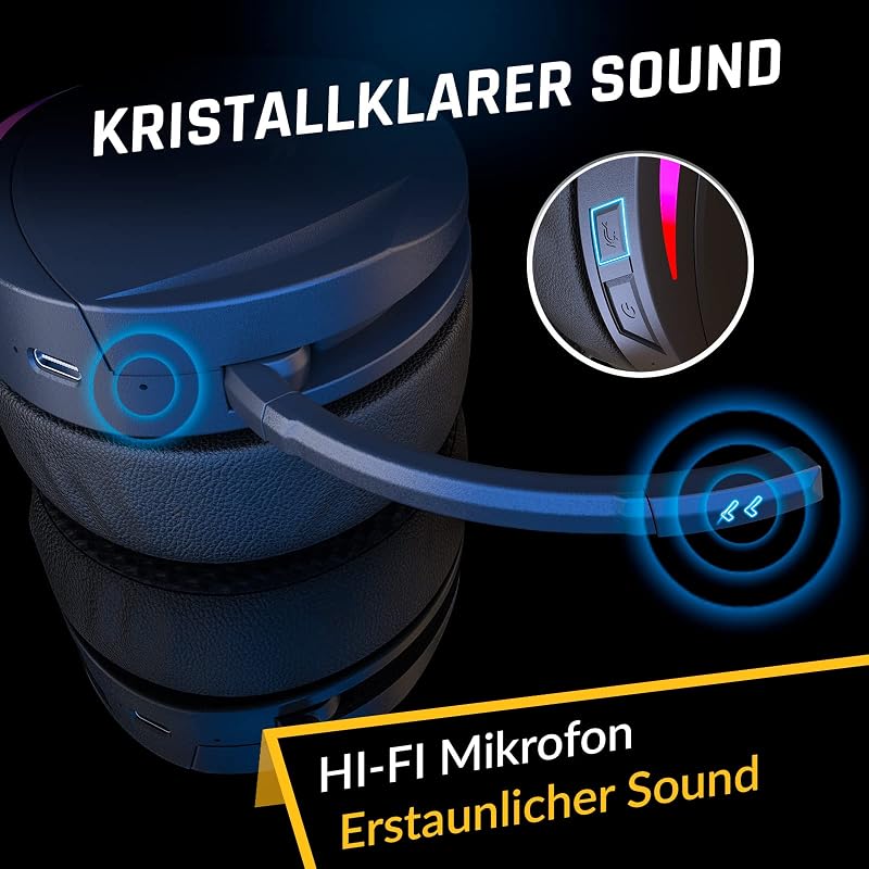 KLIM Panther RGB Gamer Fejhallgató - Vezeték Nélküli Bluetooth Headset PC, PS4, PS5, Switch Konzolokhoz, Zajszűrő Mikrofonnal, 3D Hangzással