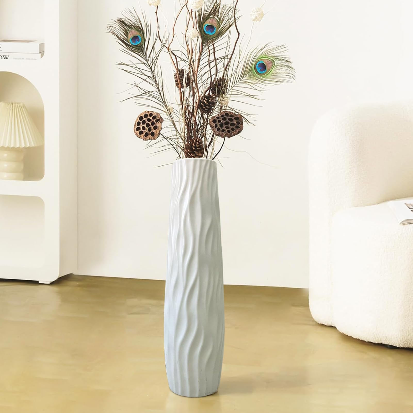 Floreros Altos De Pie, 58x11CM, Moderno Decorativo Floreros De PP Inastillable, para Hierba De La Pampa, Flores Secas Y Plantas Hidropónicas, para Pasillo, Boda, Sala De Estar, Oficinas, Granja