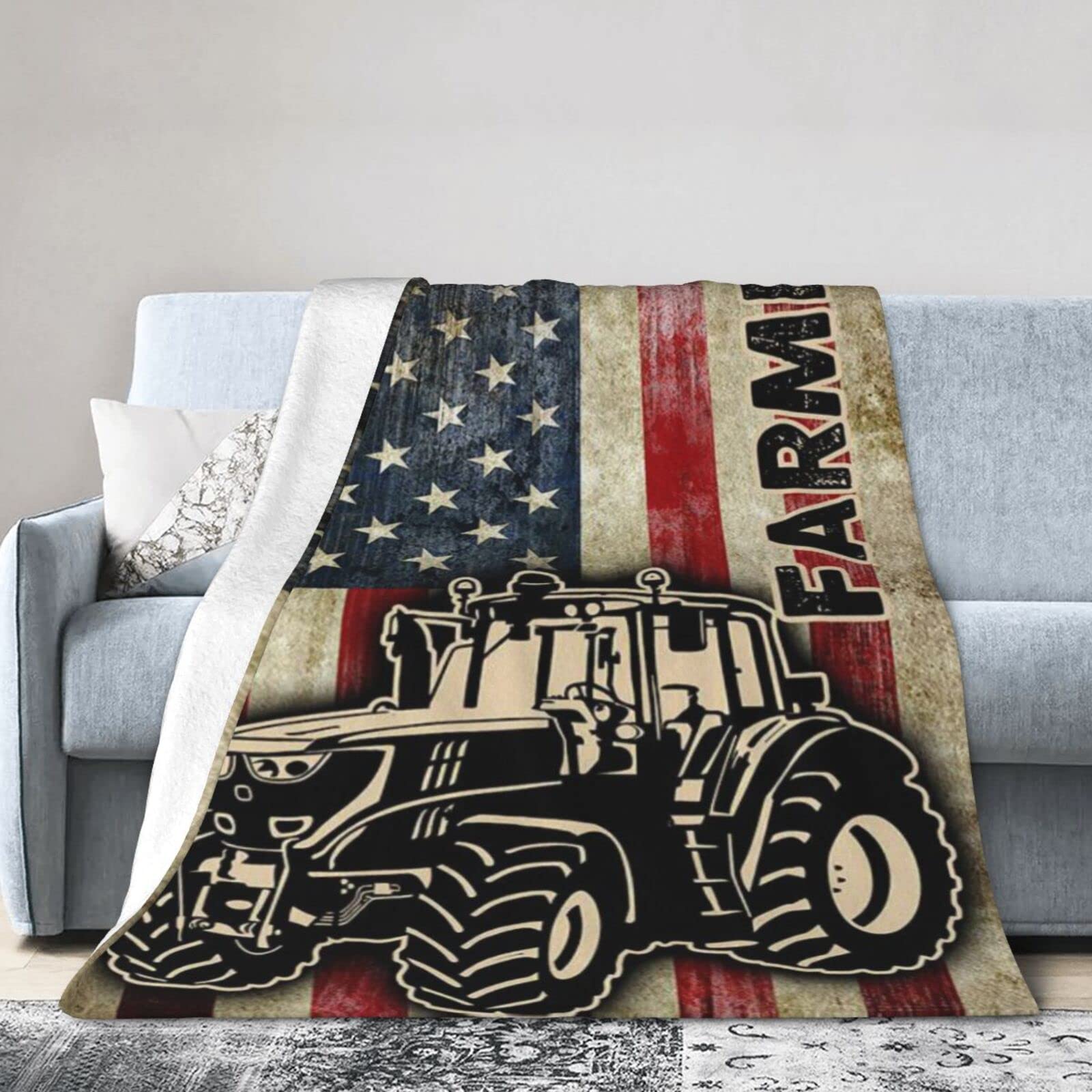 Lsjuee Flannel Fleece Blanket 50"X40" Proud Farmer Sofa Throw Blanket Funny Ultra-Soft Travel Winter Blankets for Womens Keep Warm