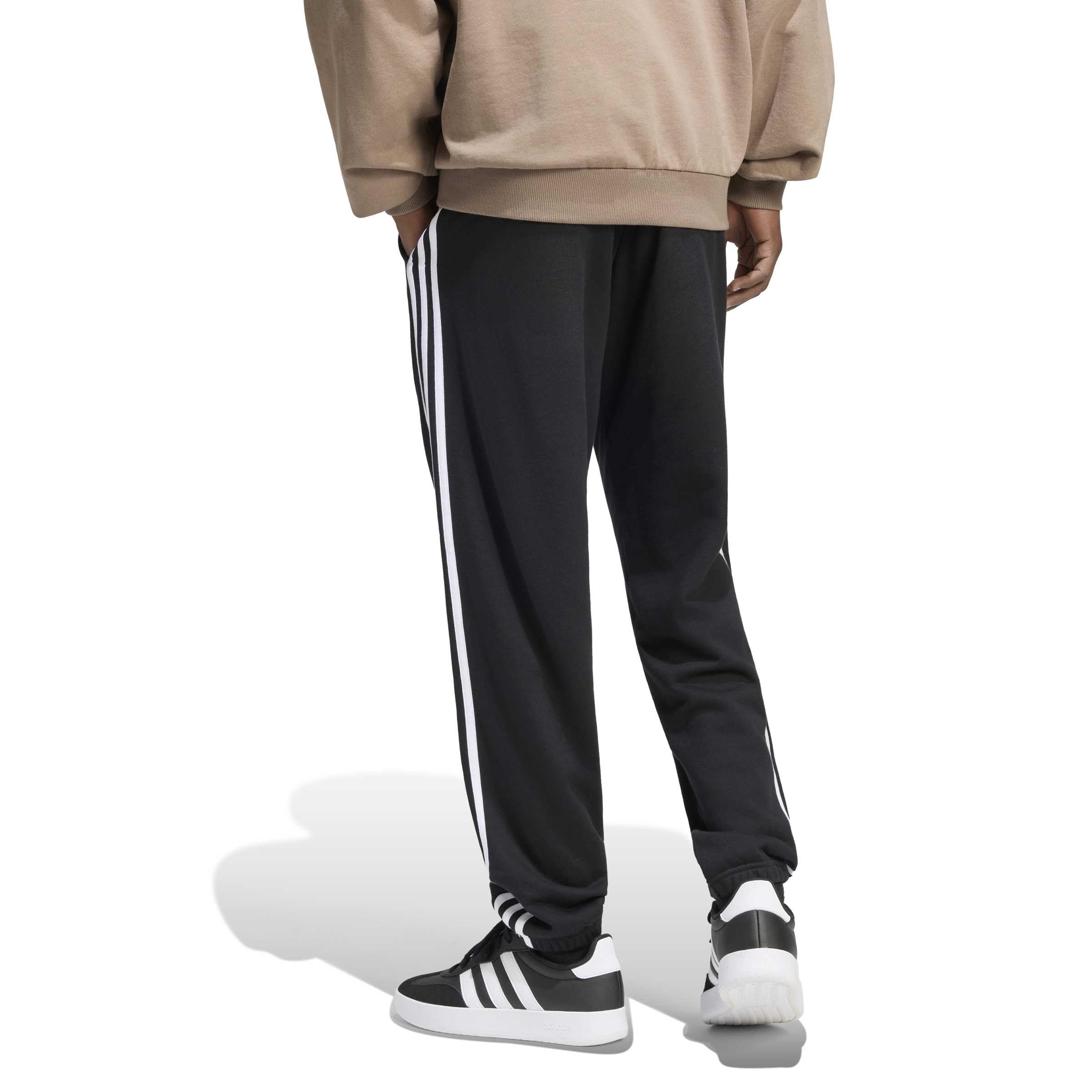 adidas Hombre Essentials 3-Stripes French Terry Tapered Cuffed Pants, Black/White, 3XL