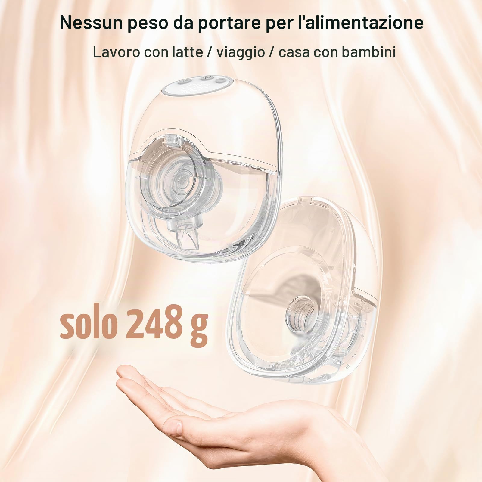 Tiralatte Elettrico, Tiralatte Portatile Ricaricabile 4 Modalità 12 Livelli Tiralatte a Basso Rumore Senza Mani con Adattatore per Pipette da 17/19/21mm