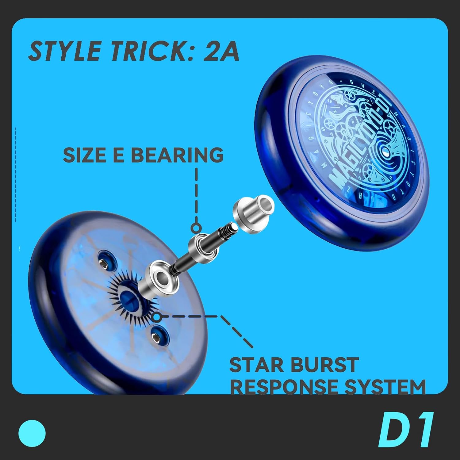 Looping Yoyo Responsive Yoyo for Kids 8-12 & Beginners, Starter Yo-yo 2A Loop Yo yo Easy to Play Basic String Tricks (D1 Blue)