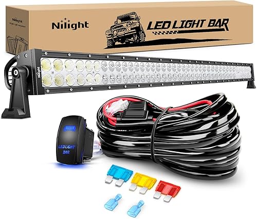 Nilight - Barra de luz LED curva de 42 pulgadas240 W12 V, haz focalizadode inundación todoterreno, interruptor encendidoapagado de 5 pines, kit de