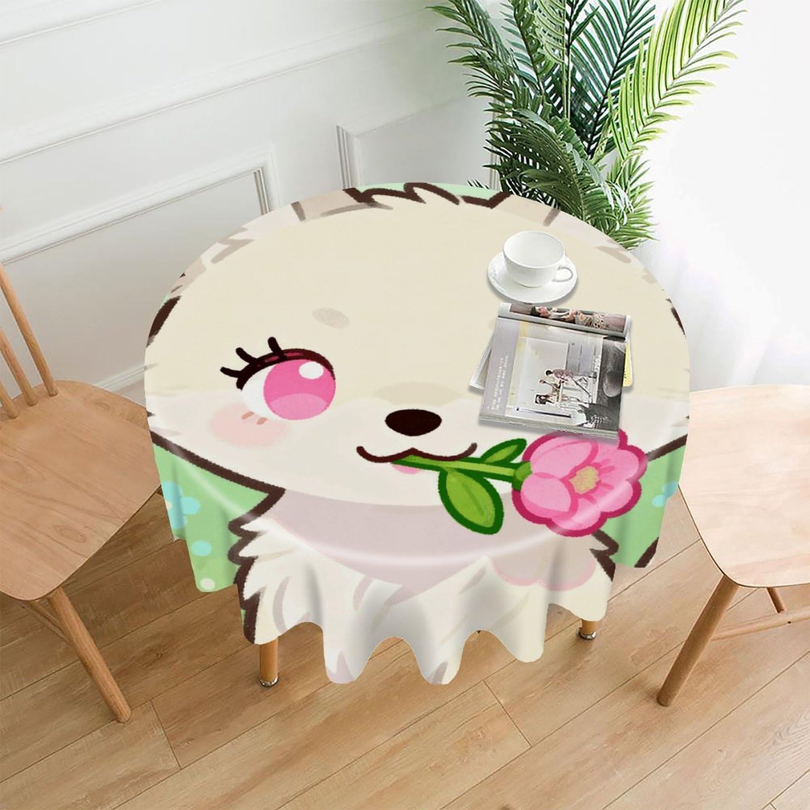 LDGSUPH Flower and Fox Round Tablecloth Cover Washable Luxurious Fabric Table Cover Decor Wrinkle Free Fashion Round Table Cloth for Home Dining Kitchen Party 60 in