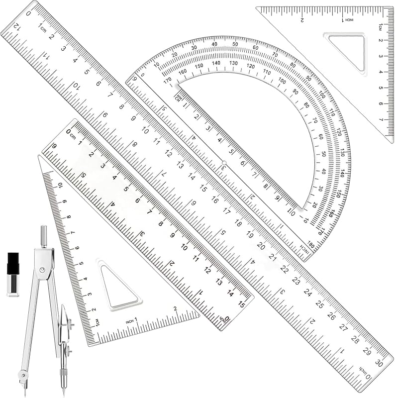 Juego de geometría, 6 piezas de brújula y transportador, herramienta de dibujo de brújula transportadora de matemáticas con reglas transportadoras, suministros de regreso a la escuela para estudiantes y maestros