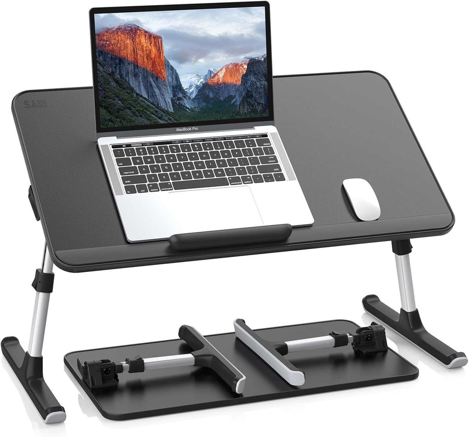 Leather Laptop Bed Tray Table, Adjustable Laptop Stand with Removable Stopper, Portable Lap Desks with Foldable Legs, Notebook Stand Breakfast Reading Desk for Sofa Couch(Large,Black)