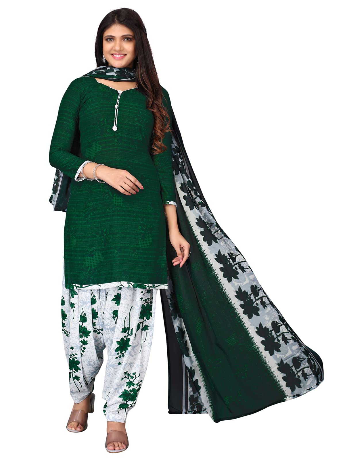 Readymade Indian Punjabi Style Crepe Patiala Salwar Suit with Dupatta for Women