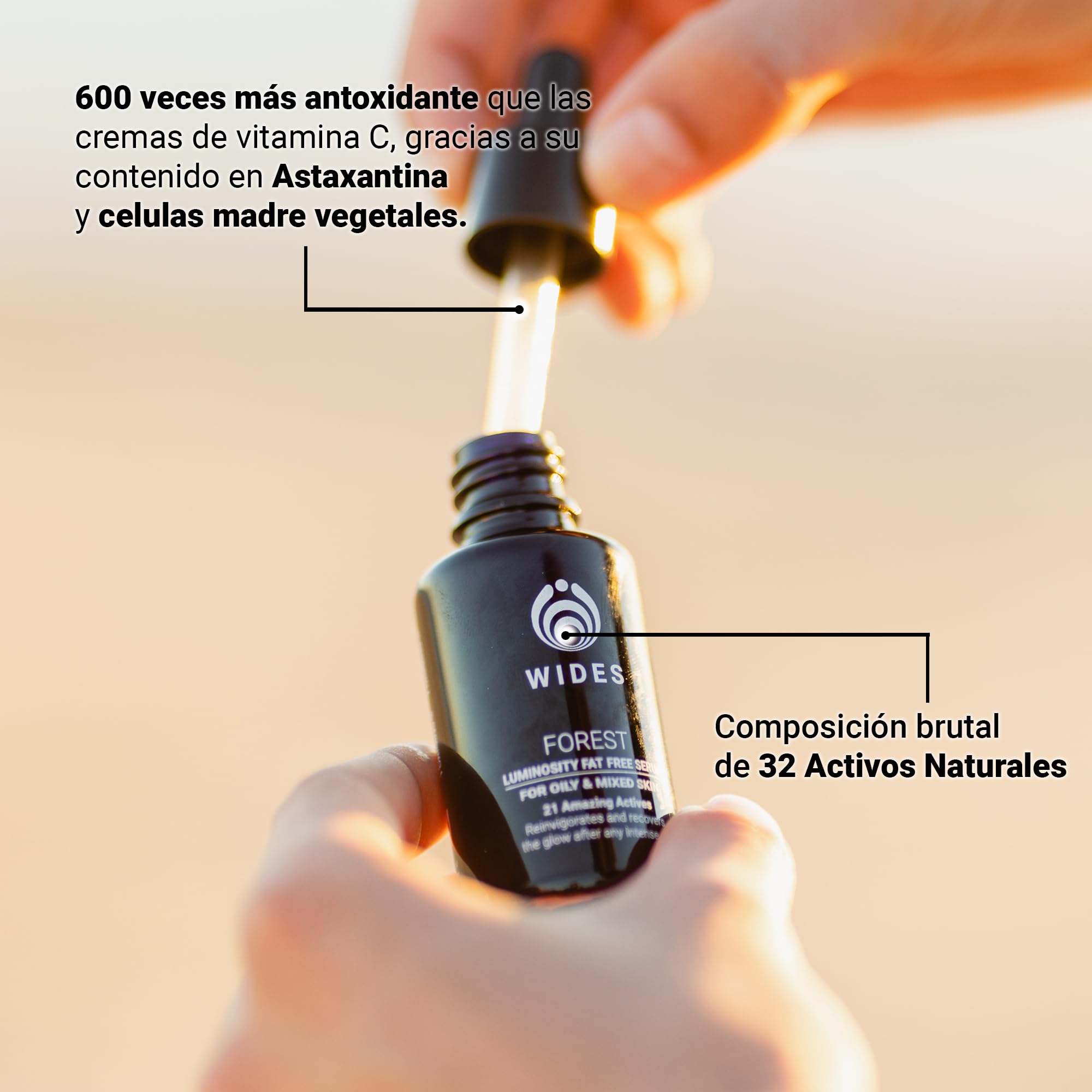 FOREST Serum Facial Hombre I Vitamina C Serum Facial Hombre con 21 Activos 100% Naturales y 74% BIO como la Astaxantina, vitamina C pura, Niacinamida o Células Madre I Serum Antiedad Hombre 30ml