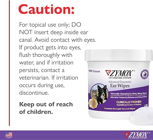 Miniatura 5 de Zymox Advanced - Toallitas enzimáticas para oídos para perros y gatos, para orejas sucias, cerosas y malolientes, toallitas limpiadoras de oídos de