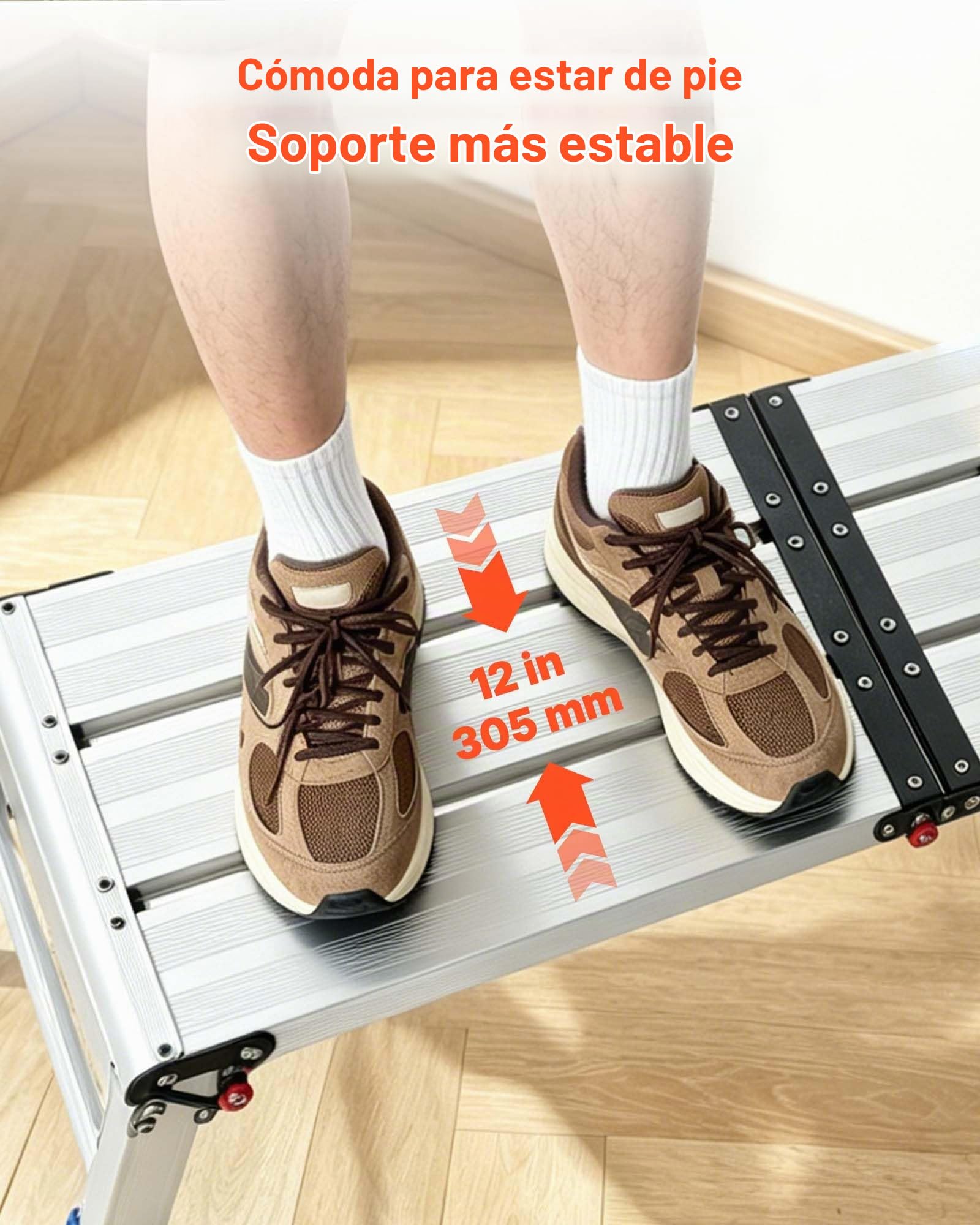 VEVOR Plataforma Plegable de Trabajo Capacidad de 226,8 kg, Altura Ajustable de 360 ​​a 508 mm, Escalera-Taburete de Aluminio Plegable, Portátil, Antideslizante para Pintura, Mantenimiento y Hogar