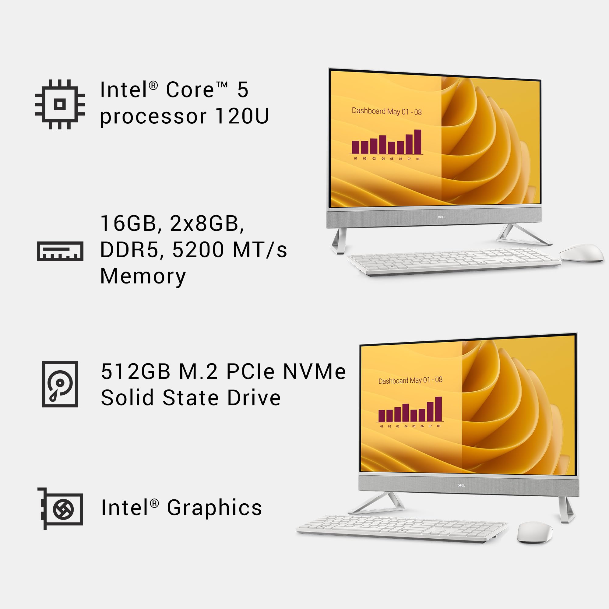 Dell 27" All-in-One Desktop, FHD, Intel Core 5 120U, Windows 11 Home | Intel Graphics, 512GB SSD, 16GB DDR5, Wi‑Fi 6E, Bluetooth, Keyboard & Mouse, EC27250 image 9
