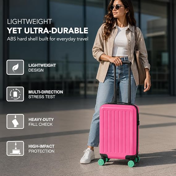 Suitcase - 40x30x20cm- Under-seat Cabin Case with Combi-Lock & Detachable Spinner Wheels Modern Lightweight ABS Trolley Cabin Case Ideal Hand Luggage (Black)