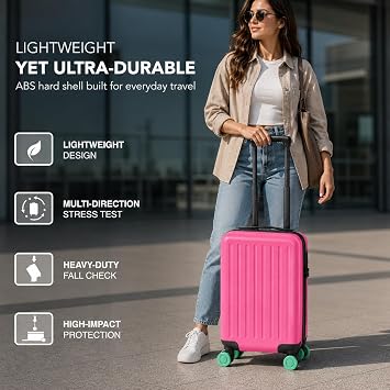 Suitcase - 40x30x20cm- Under-seat Cabin Case with Combi-Lock & Detachable Spinner Wheels Modern Lightweight ABS Trolley Cabin Case Ideal Hand Luggage (Black)