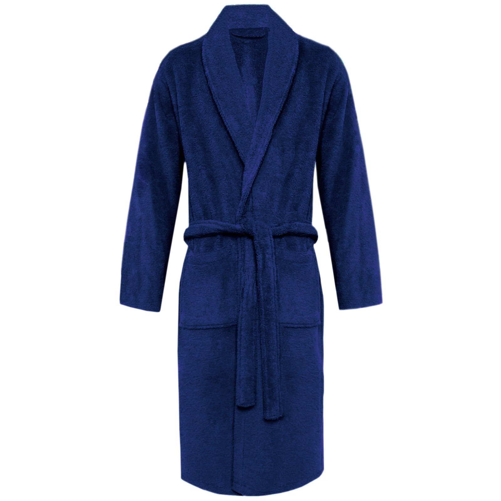 Myshoestore Men's Navy / Shawl Neck Egyptian Cotton Terry Towelling Bathrobe With Shawl Collar, Unisex One Size, Navy