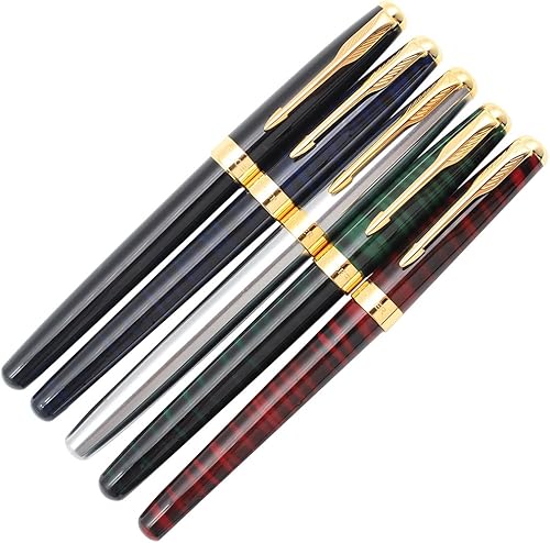 Miniatura 2 de Gullor 5 bolígrafos estilográficos clásicos de metal B388, borde dorado, bolígrafos de regalo con convertidores, azul