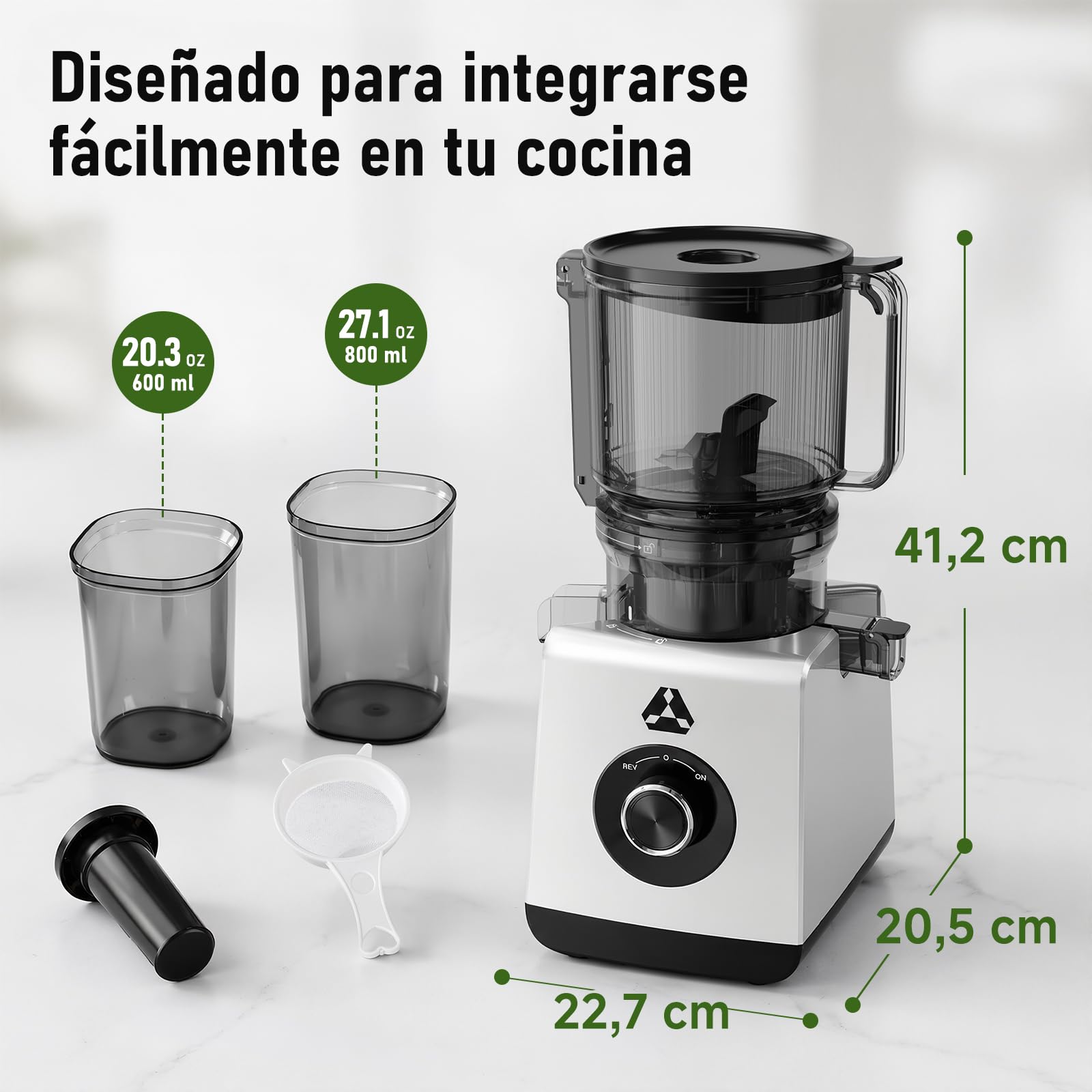 AAOBOSI Extractor de Zumos Prensado en Frío, Slow Juicer con Boca XL 165 mm | para Frutas y Verduras Enteras, Capacidad de 2,5L, 2 Filtros (Zumo, Sorbete y Leche Vegetal), Fácil de Limpiar, Silencioso