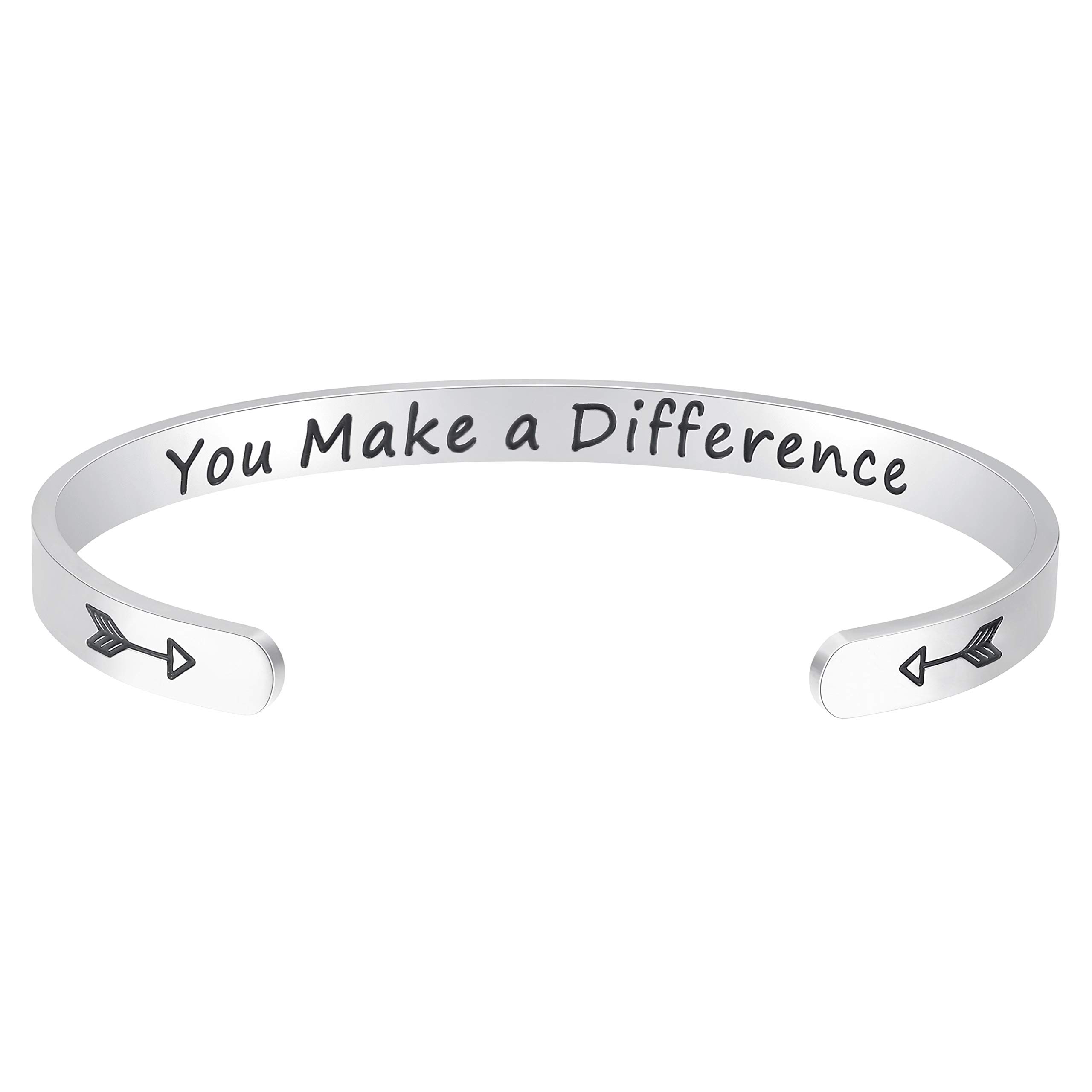 Fesciory Inspirational Bracelet for Women Stainless Steel Engraved Positive Mantra Quote Keep Going Cuff Bangle College Graduation Her, Stainless Steel, na