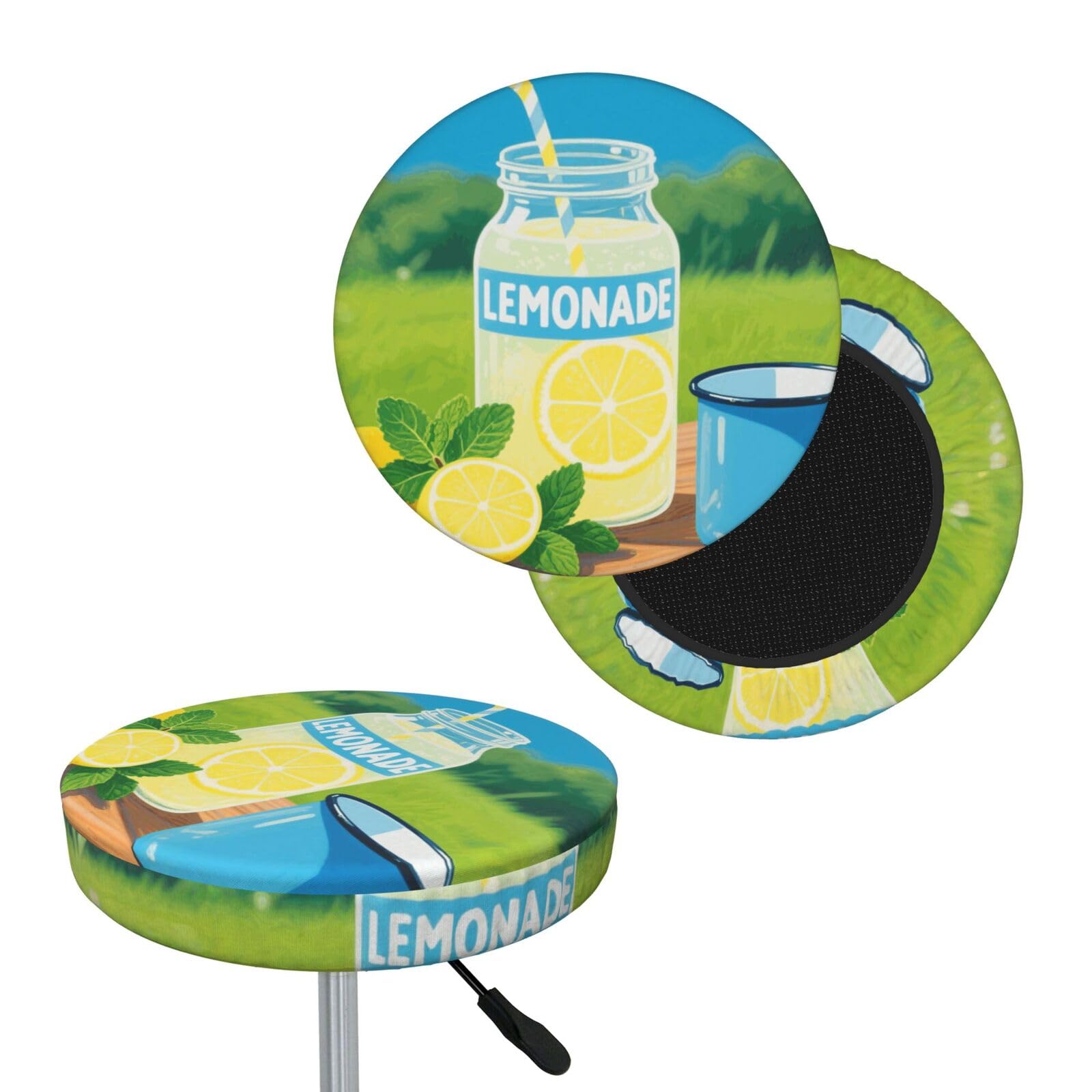 FekiLoot Lemonade Round Bar Stool Covers Stretch Washable Bar Stool Covers Dustproof Slipcover Bar Chair Covers with Elastic Band for Bar Kitchen Living Room Decor 12 Inch